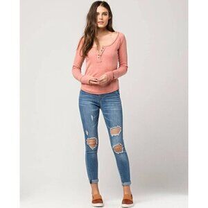 Free People Women's Sugar & Spice Henley Top Pink Size S